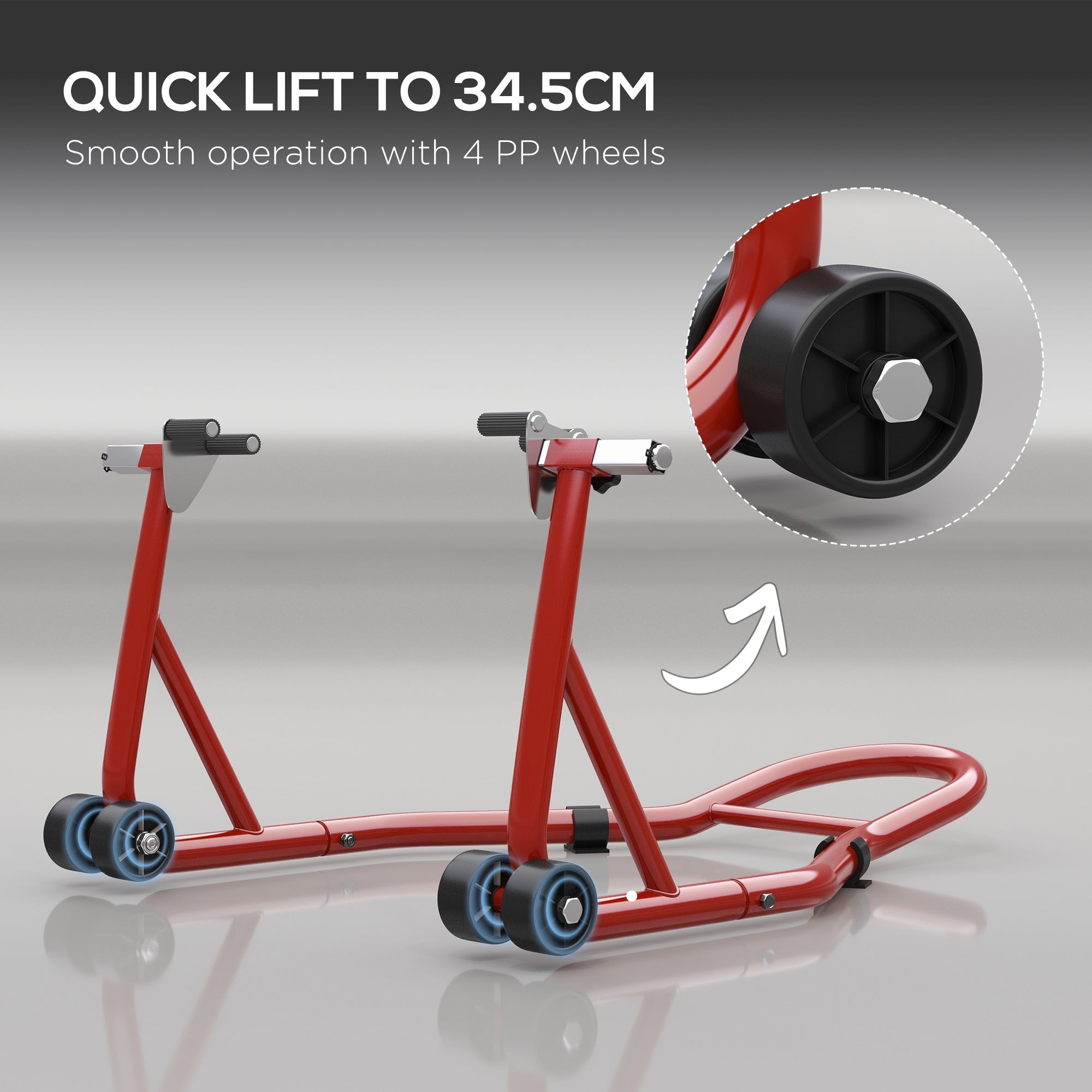 Rear Motorcycle Paddock Stand with U & L Shaped Adapters - 200kg Capacity - Red