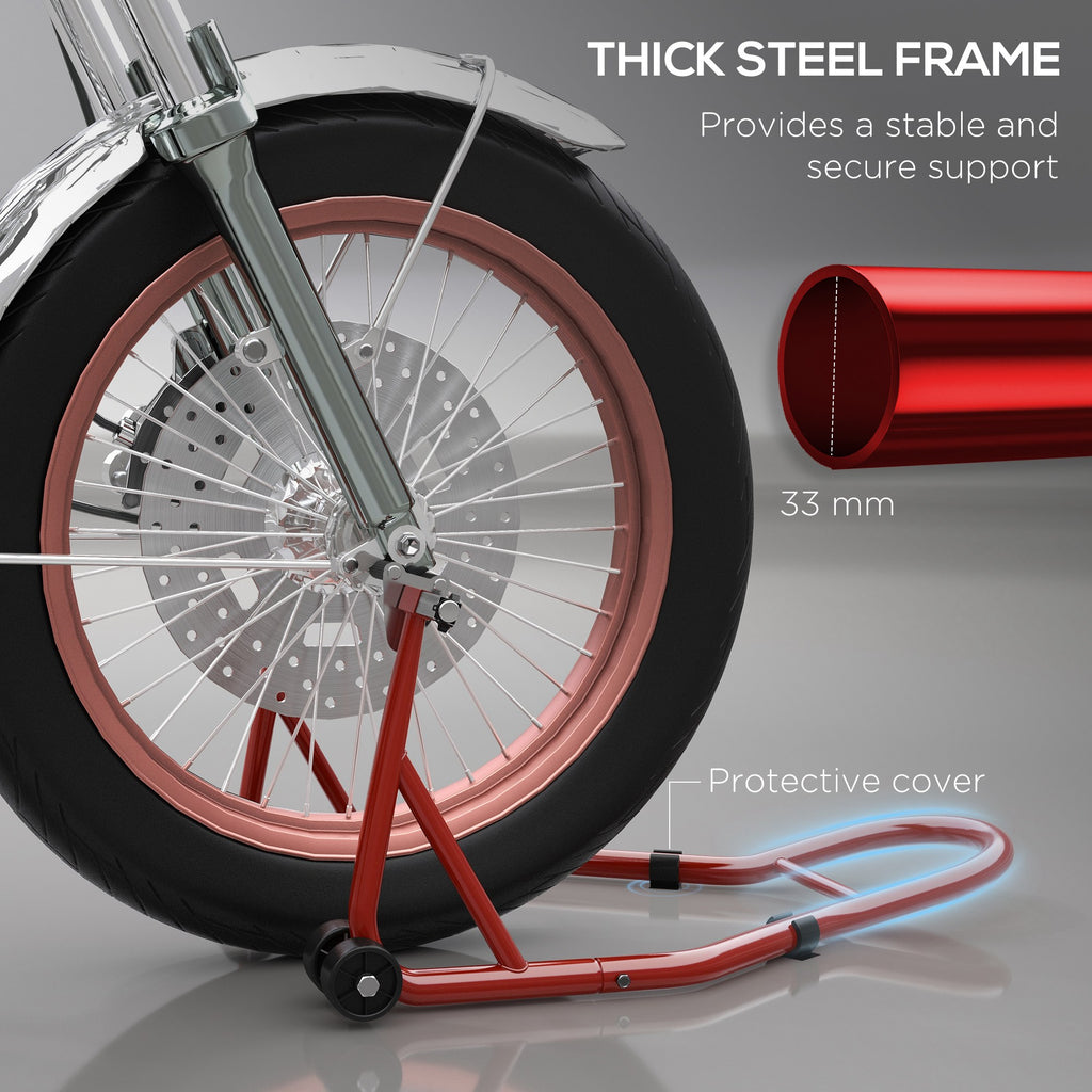 Rear Motorcycle Paddock Stand with U & L Shaped Adapters - 200kg Capacity - Red