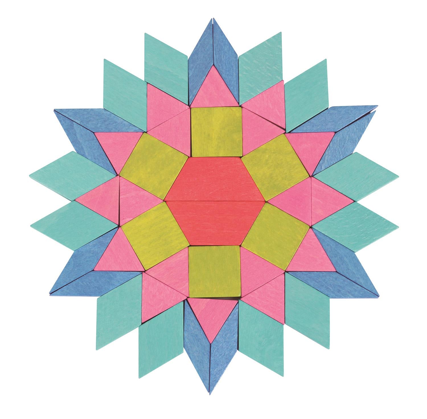 Colorful Lelin wooden mosaic blocks set, 250 pieces, displayed in various shapes and patterns for creative building.