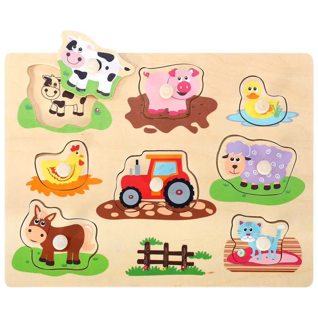 SOKA Farm Peg Puzzle featuring colorful farm animals and easy-to-grasp pegs, ideal for young children’s learning play.