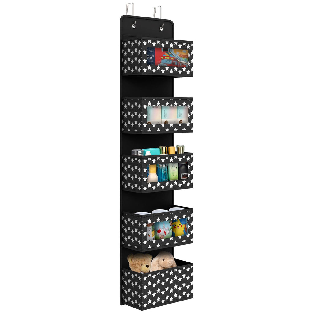 Black 5-tier hanging organizer by Vinsani, designed for over-door storage, showcasing a sleek and functional design.