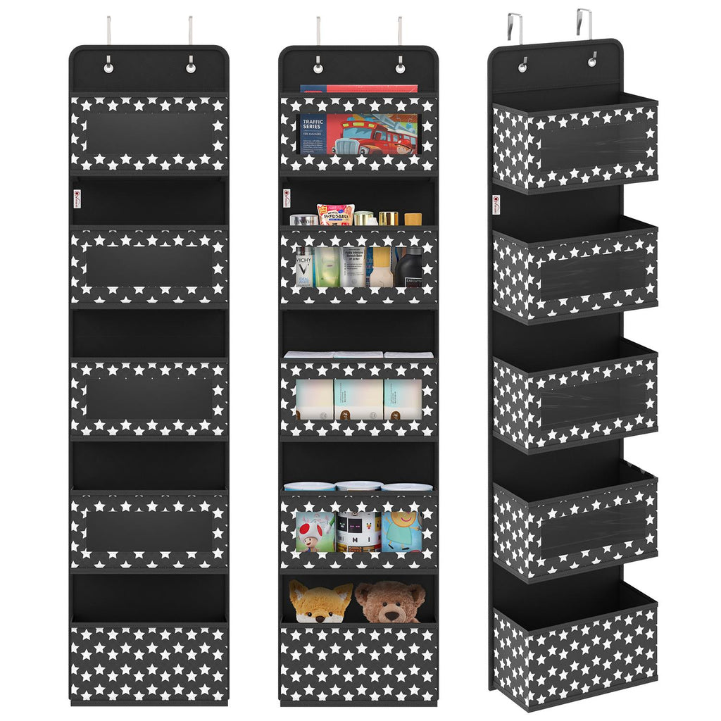 5-tier black hanging organizer by Vinsani for over door storage, measuring 126cm, showcasing its functional design.