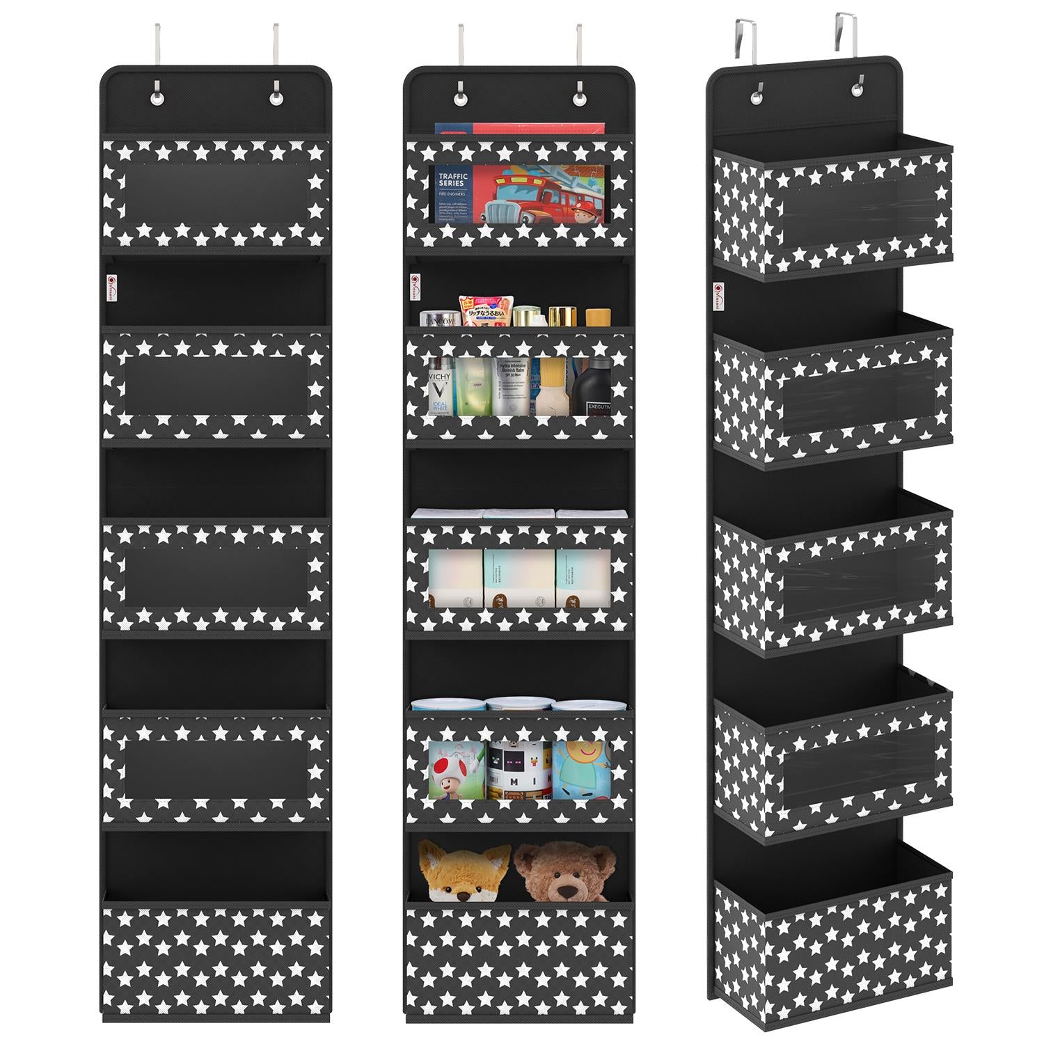 5-tier black hanging organizer by Vinsani for over door storage, measuring 126cm, showcasing its functional design.