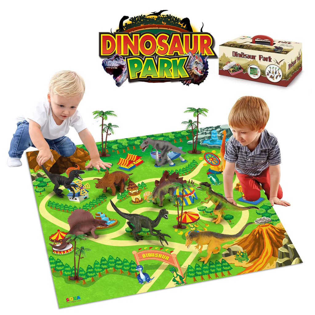 SOKA FunZone Jurassic Park dinosaur playset with 9 figures and a colorful playmat for imaginative play.