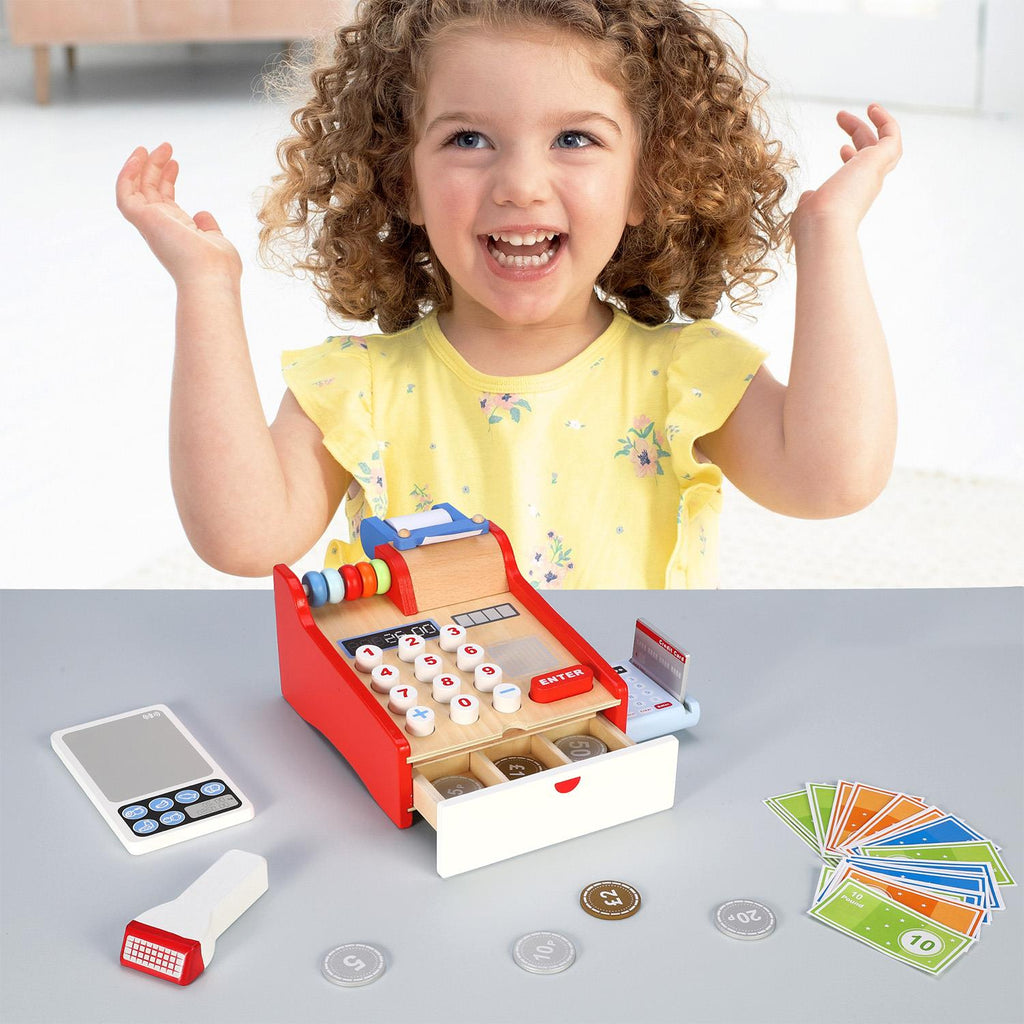 SOKA MY CASH REGISTER toy from FunZone, featuring colorful buttons and a realistic design for imaginative play.