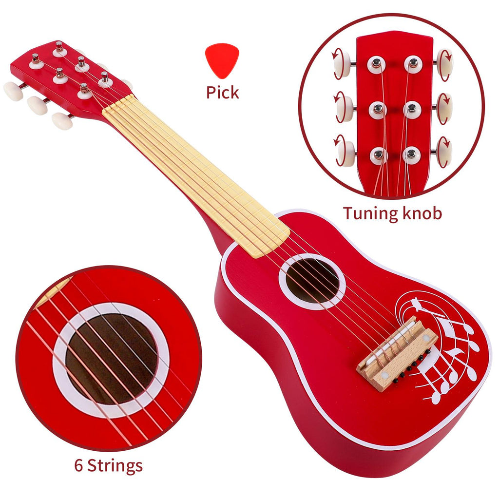 SOKA Red Guitar 1010106 from FunZone, showcasing a vibrant red design with a glossy finish and detailed fretboard.