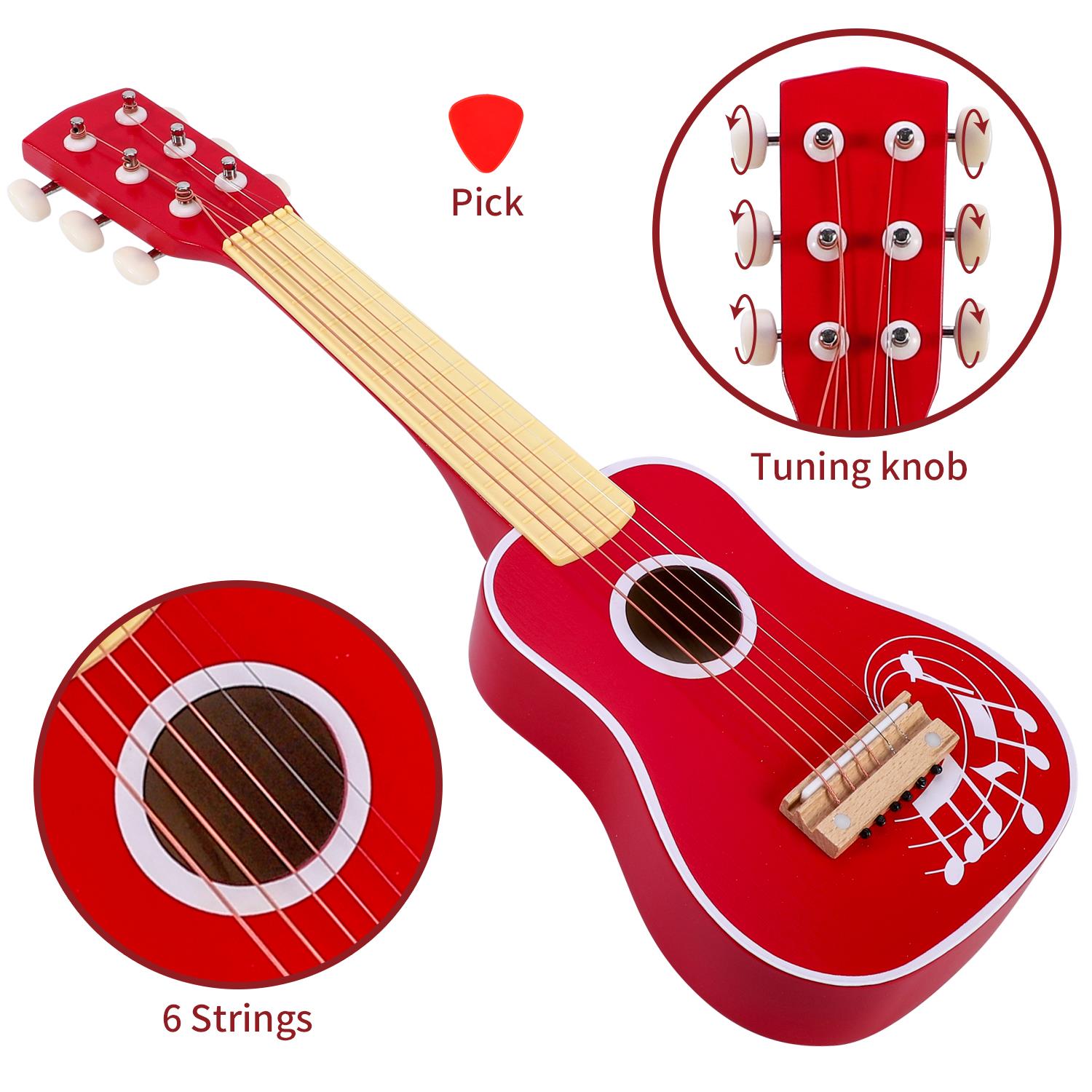SOKA Red Guitar 1010106 from FunZone, showcasing a vibrant red design with a glossy finish and detailed fretboard.