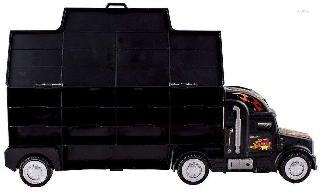 SOKA Transporter Truck 0009523 in vibrant colors, showcasing multiple toy vehicles on a fun, sturdy truck bed.