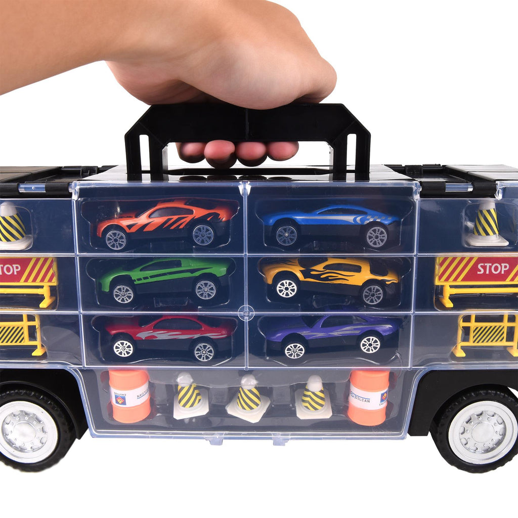 SOKA Transporter Truck 0009523 from FunZone, featuring colorful design and multiple toy vehicles for imaginative play.