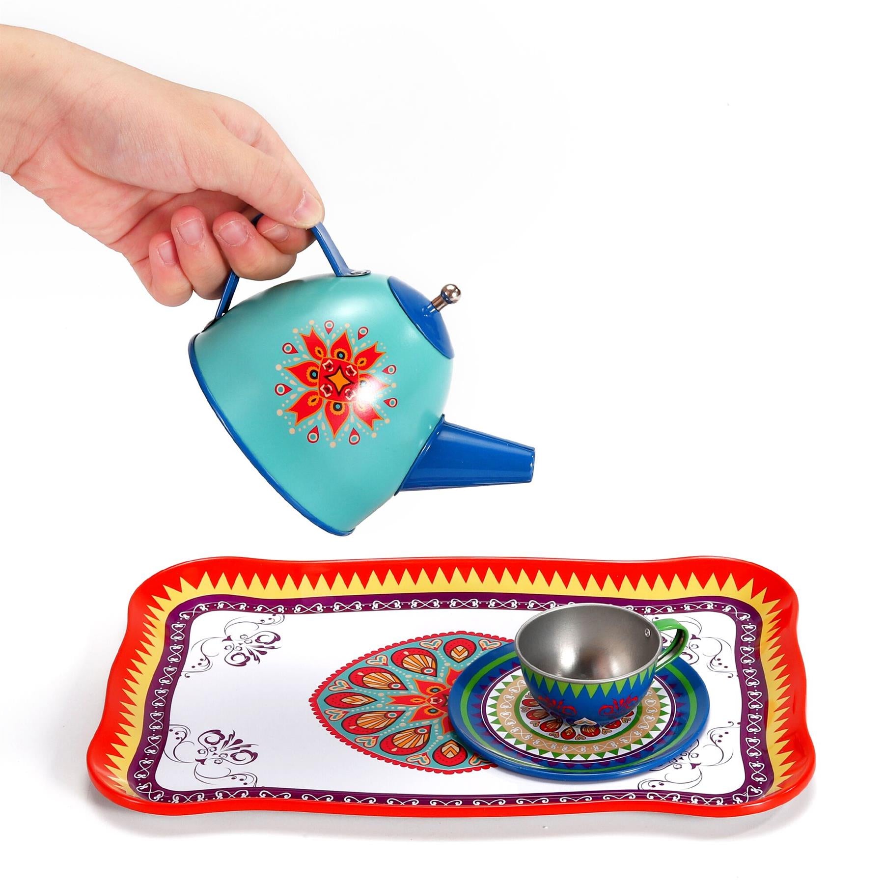 SOKA FunZone Afternoon Party Tea Set featuring colorful cups and teapot, ideal for imaginative play and tea parties.