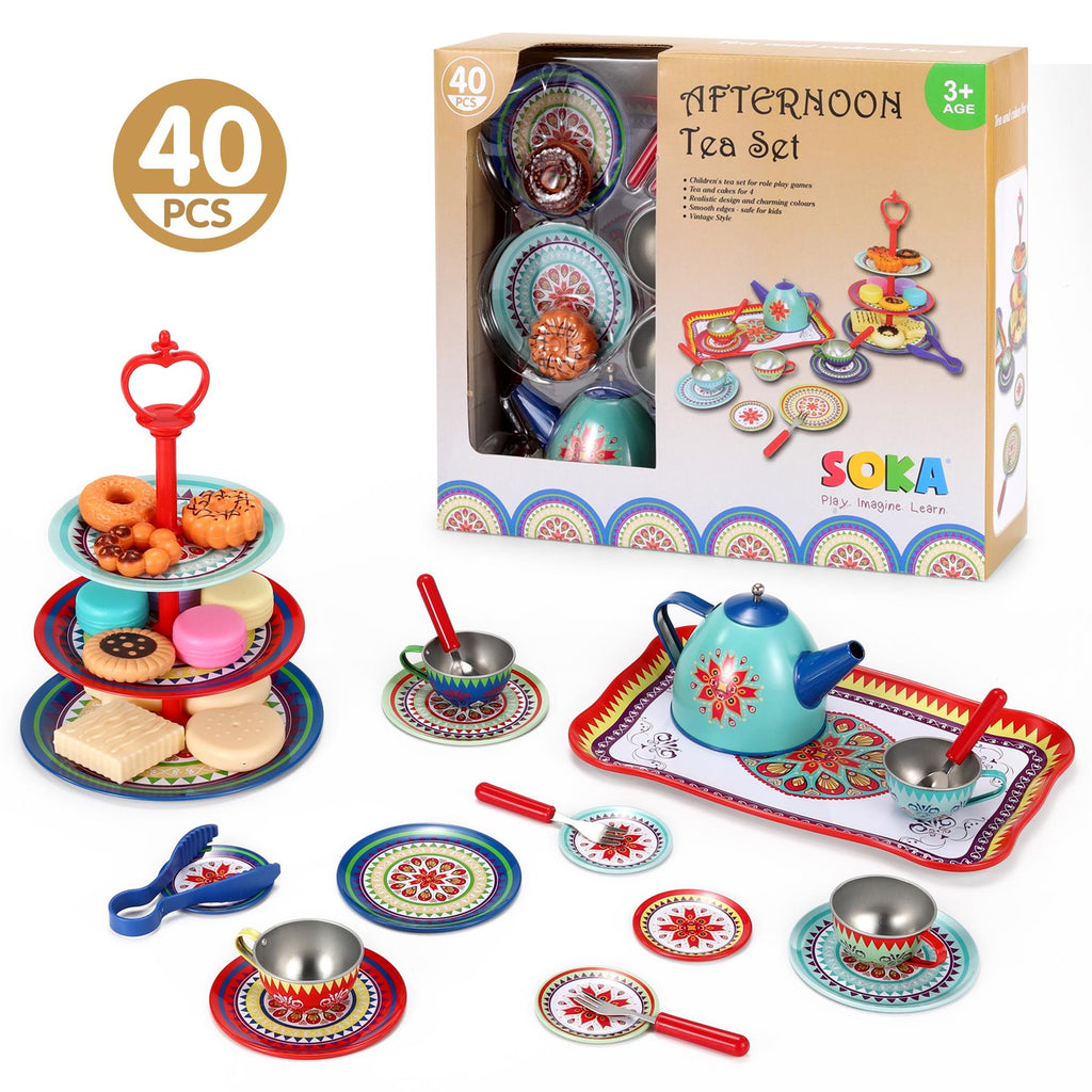 SOKA Afternoon Party Tea Set with colorful cups and teapot, perfect for imaginative play and tea parties.