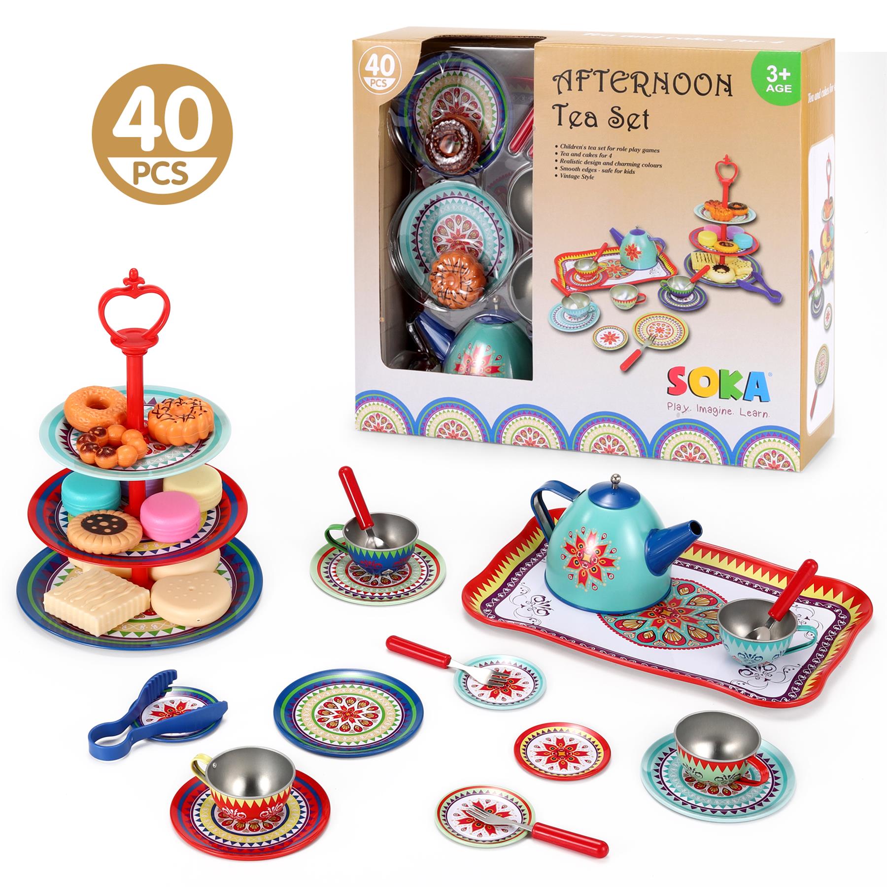 SOKA Afternoon Party Tea Set with colorful cups and teapot, perfect for imaginative play and tea parties.