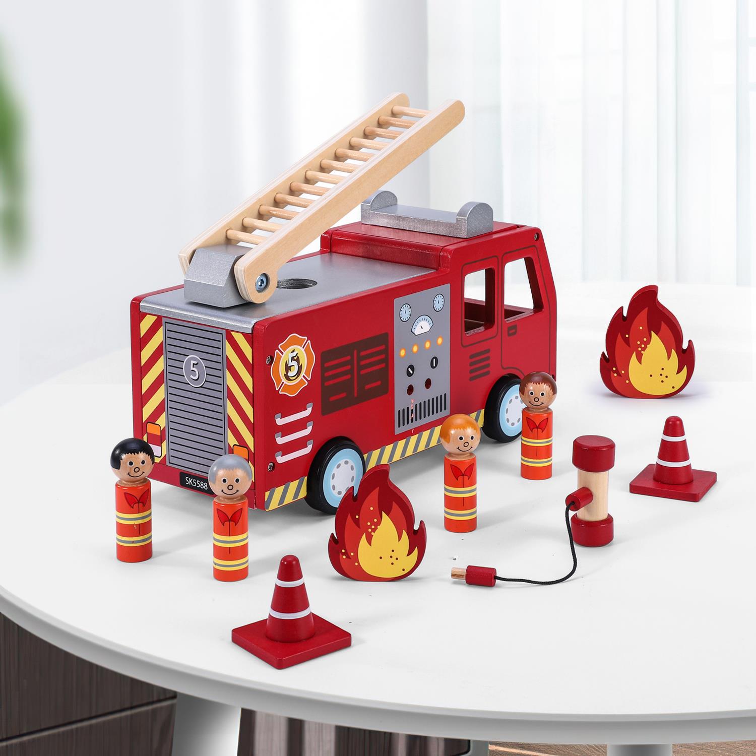 Red SOKA Fire Engine 1010115 with colorful details, part of FunZone toys by SOKA Play Imagine Learn.