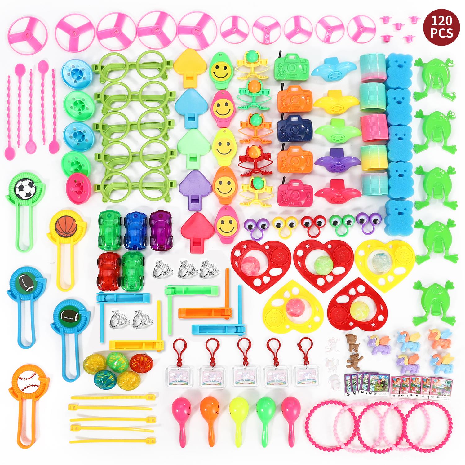 120-piece eco-friendly party bag favor pack by SOKA Play, featuring 24 unique designs for festive celebrations.