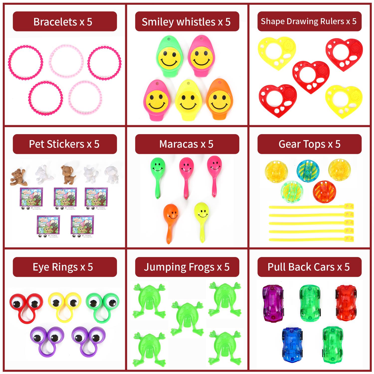 120-piece eco-friendly party bag favor pack by SOKA Play Imagine Learn featuring 24 unique designs.