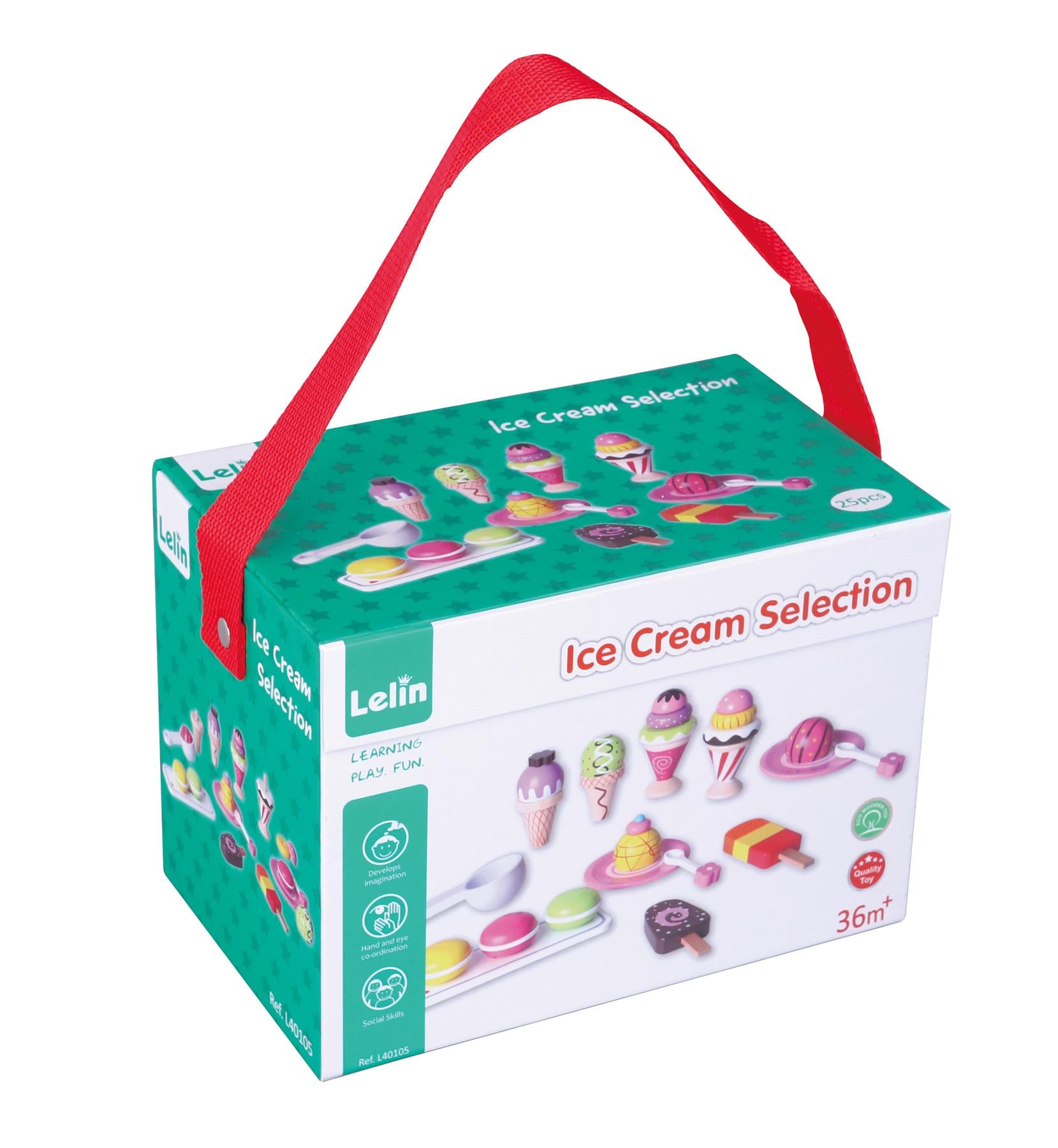 Colorful Lelin FunZone ice cream toy set with various flavors and toppings, perfect for imaginative play.
