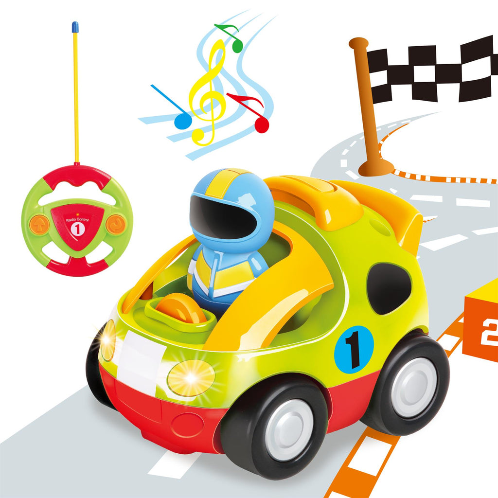 Green My First RC Car by SOKA Play with remote control, light features, and sound effects in action.