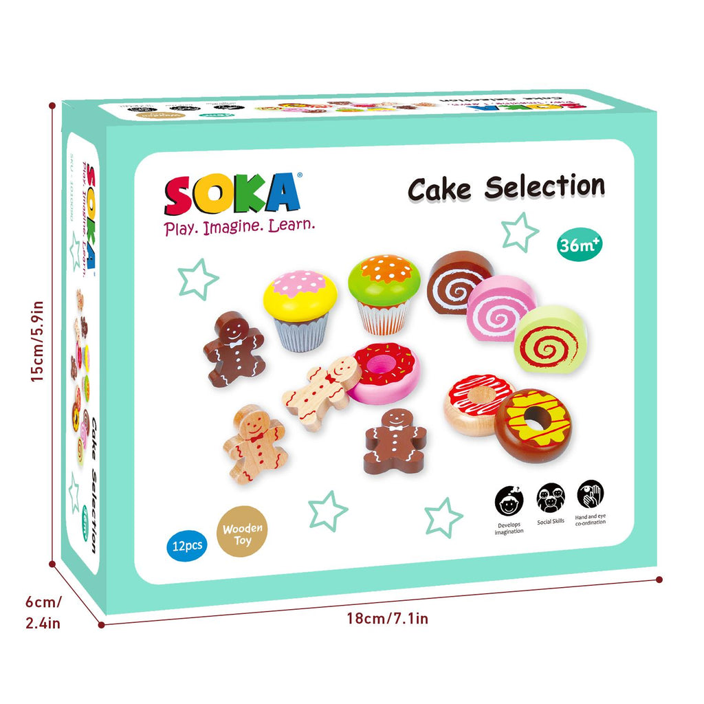SOKA Play Imagine Learn FunZone cake selection set featuring colorful toy cakes and accessories for imaginative play.