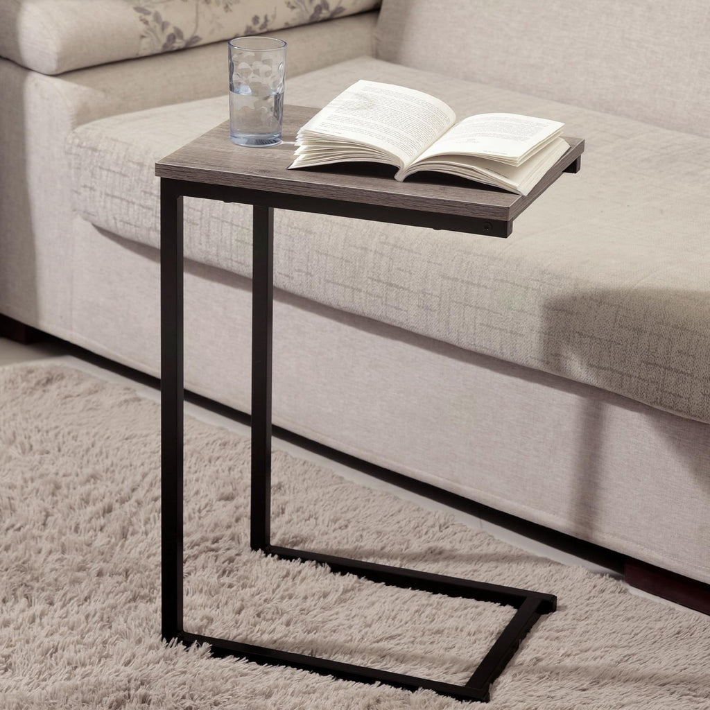 Black C-shaped side table with steel frame and powder coating, showcasing a 25kg capacity for versatile home use.
