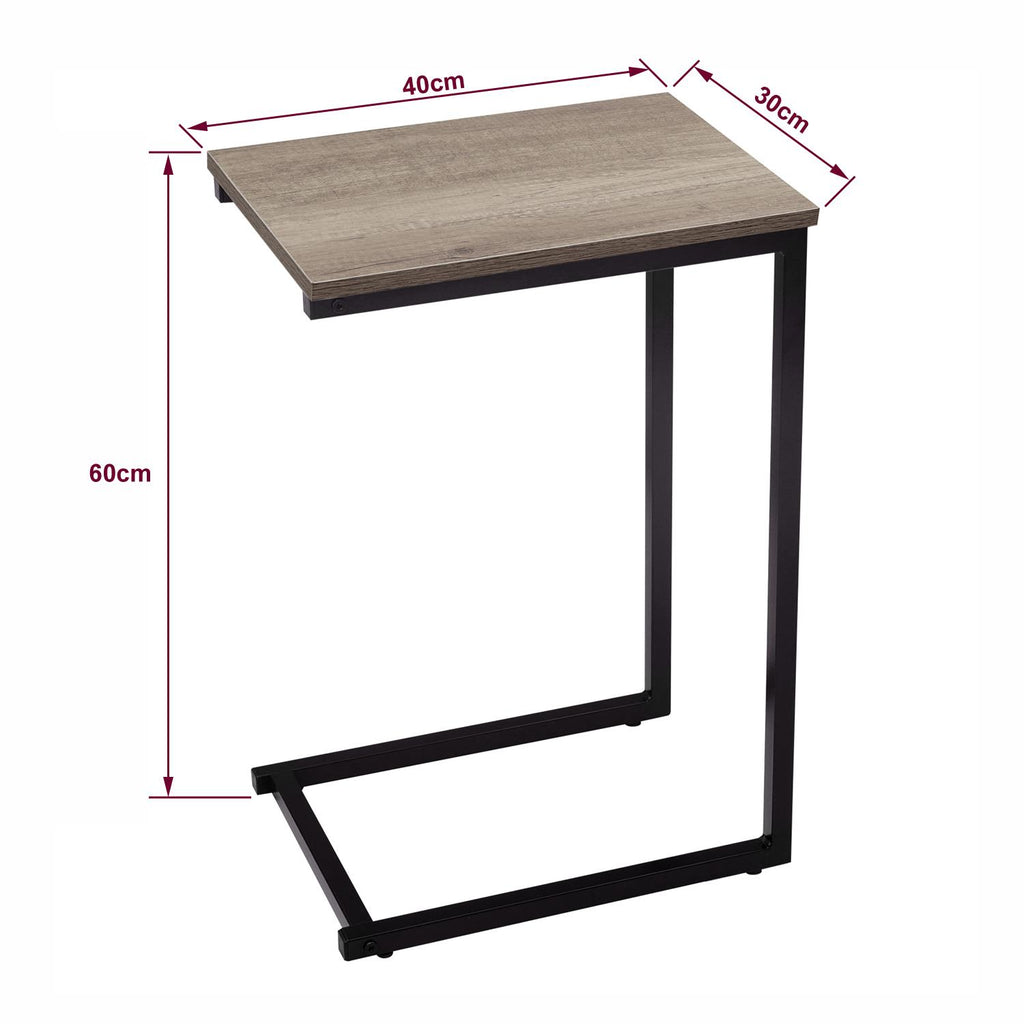 Black C-shaped side table with steel frame and powder coating, showcasing a 25kg capacity for home use.