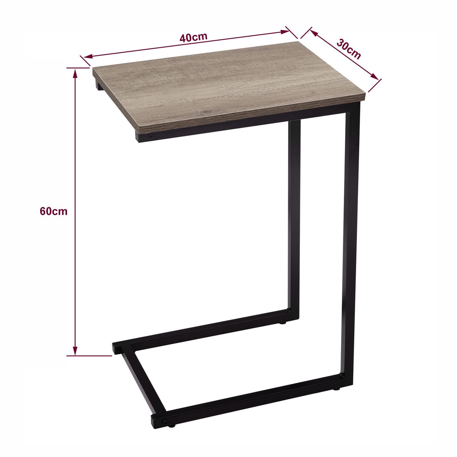 Black C-shaped side table with steel frame and powder coating, showcasing a 25kg capacity for home use.