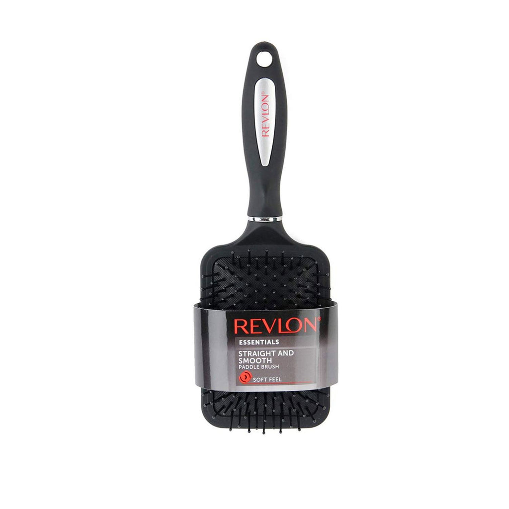 Revlon Essentials Straight & Smooth Hair Brush in black, featuring a sleek design and bristles for effortless styling.