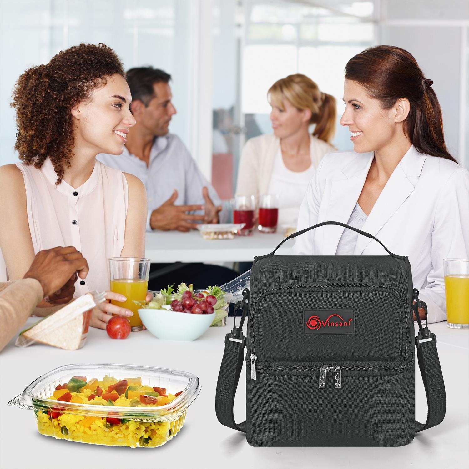 Vinsani 7L dual compartment lunch bag with ice pack, featuring a sturdy design and vibrant colors for meal storage.