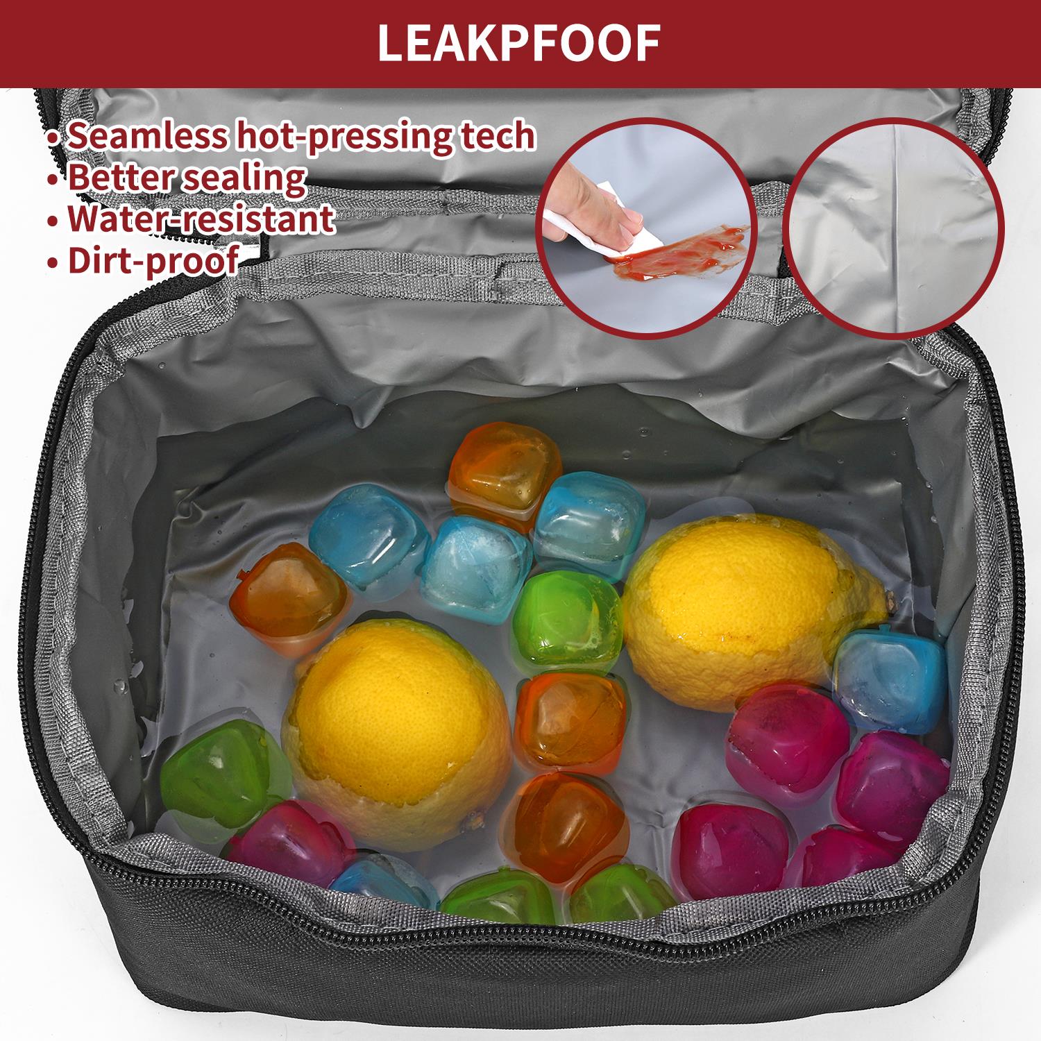 Vinsani 7L dual compartment lunch bag with ice pack, showcasing a stylish design and practical storage for meals.