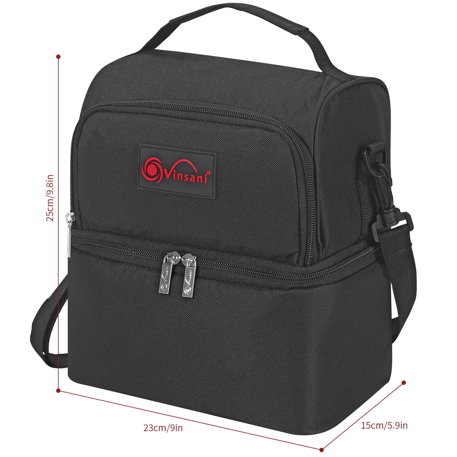 Vinsani 7L dual compartment lunch bag with ice pack, featuring a sturdy design and two sections for meal storage.