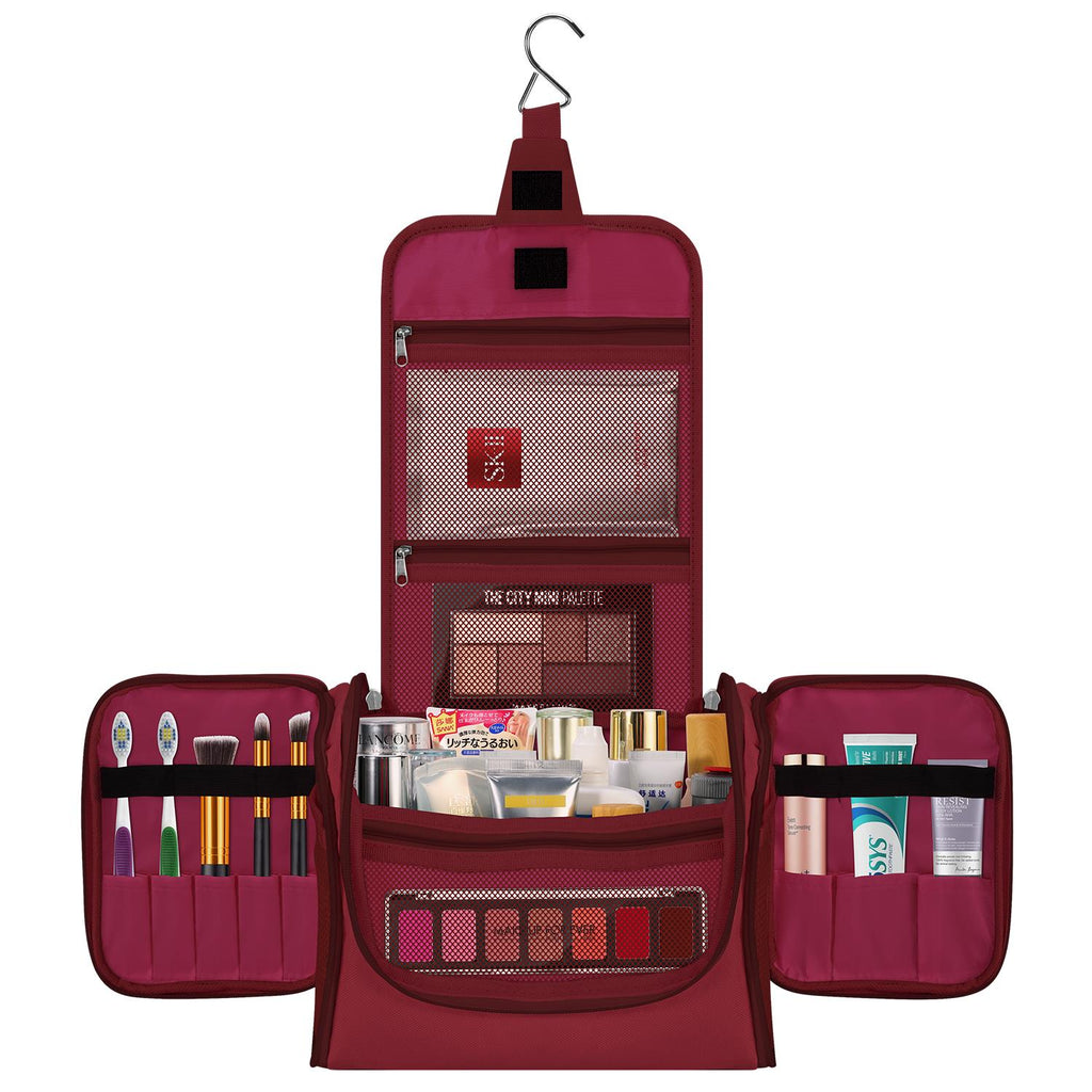 Hot pink waterproof toiletry bag by Vinsani, featuring multiple compartments for organized travel essentials.