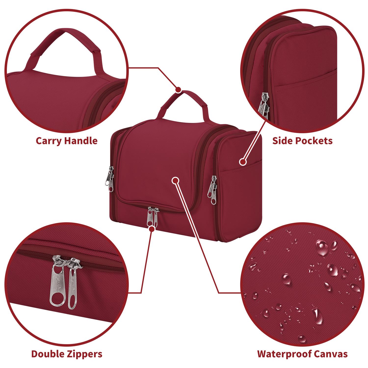 Hot pink waterproof toiletry bag by Vinsani, featuring multiple compartments for organized travel storage.