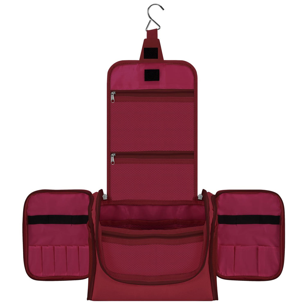 Hot pink waterproof toiletry bag by Vinsani, featuring multiple compartments for organized travel storage.