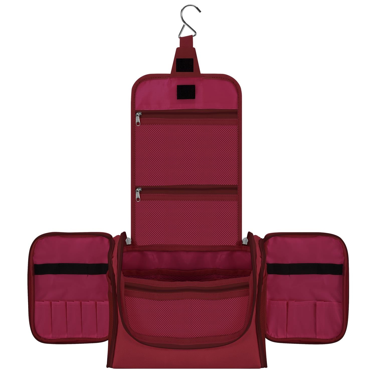 Hot pink waterproof toiletry bag by Vinsani, featuring multiple compartments for organized travel storage.