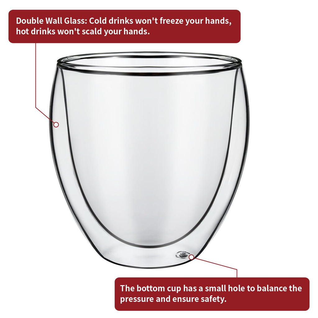 Double wall borosilicate glasses in Cava design, 2-pack, by Vinsani, showcasing their sleek and modern appearance.