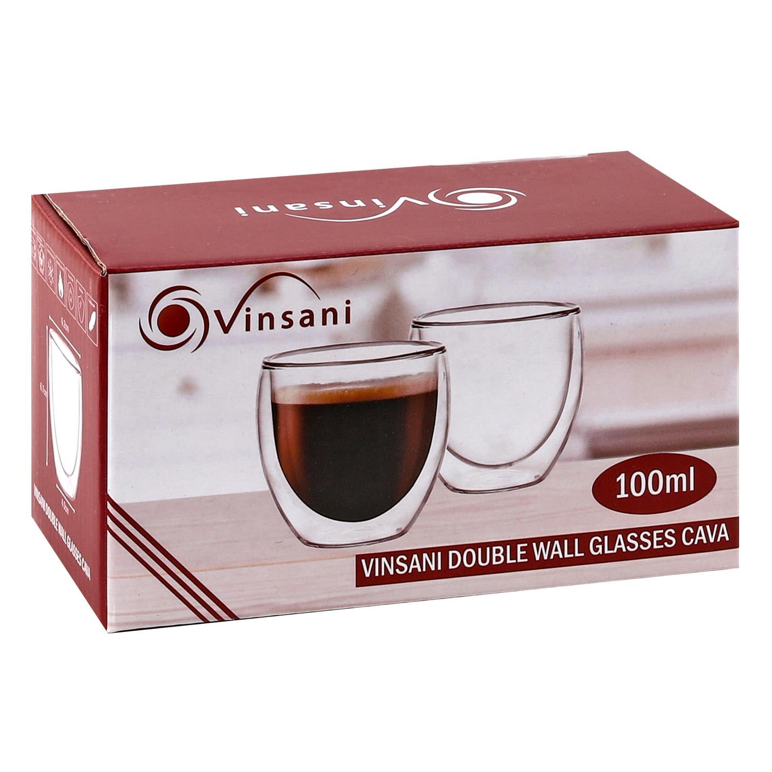 Double wall borosilicate glasses in Cava design, 2 pack, perfect for hot beverages from Vinsani.