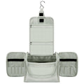 Light grey Vinsani toiletry bag, hanging travel organizer with hook, showcasing waterproof material and multiple storage pockets.