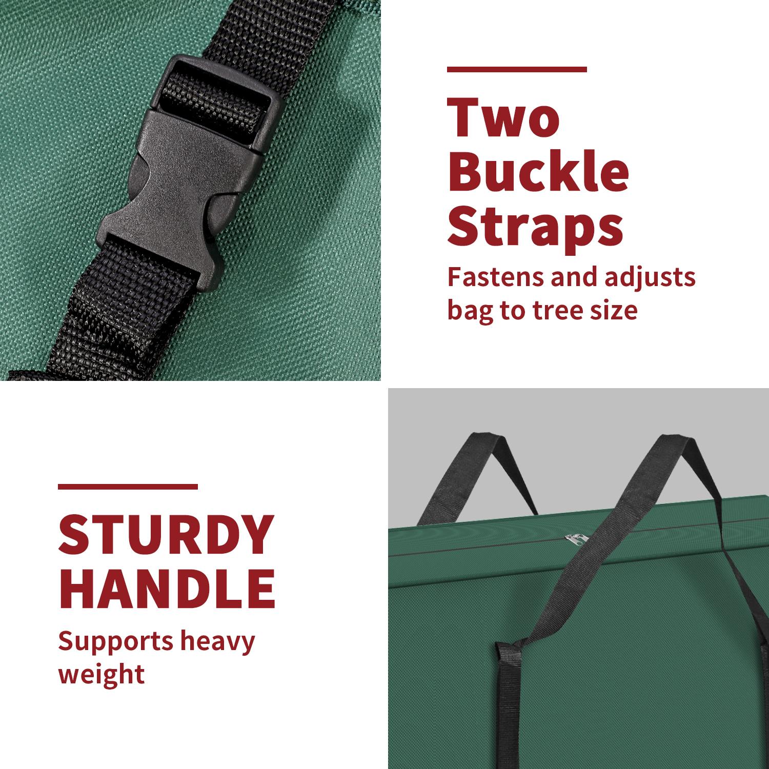 Green deluxe Christmas tree storage bag by Vinsani, designed to protect artificial trees during off-season storage.