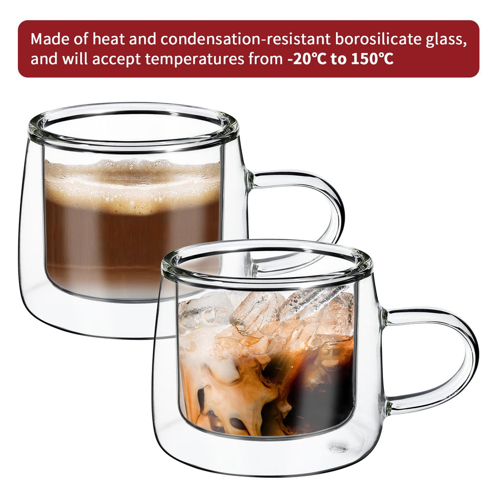 Double wall borosilicate glasses, 80ml each, in a 2 pack by Vinsani, showcasing a sleek, modern design.