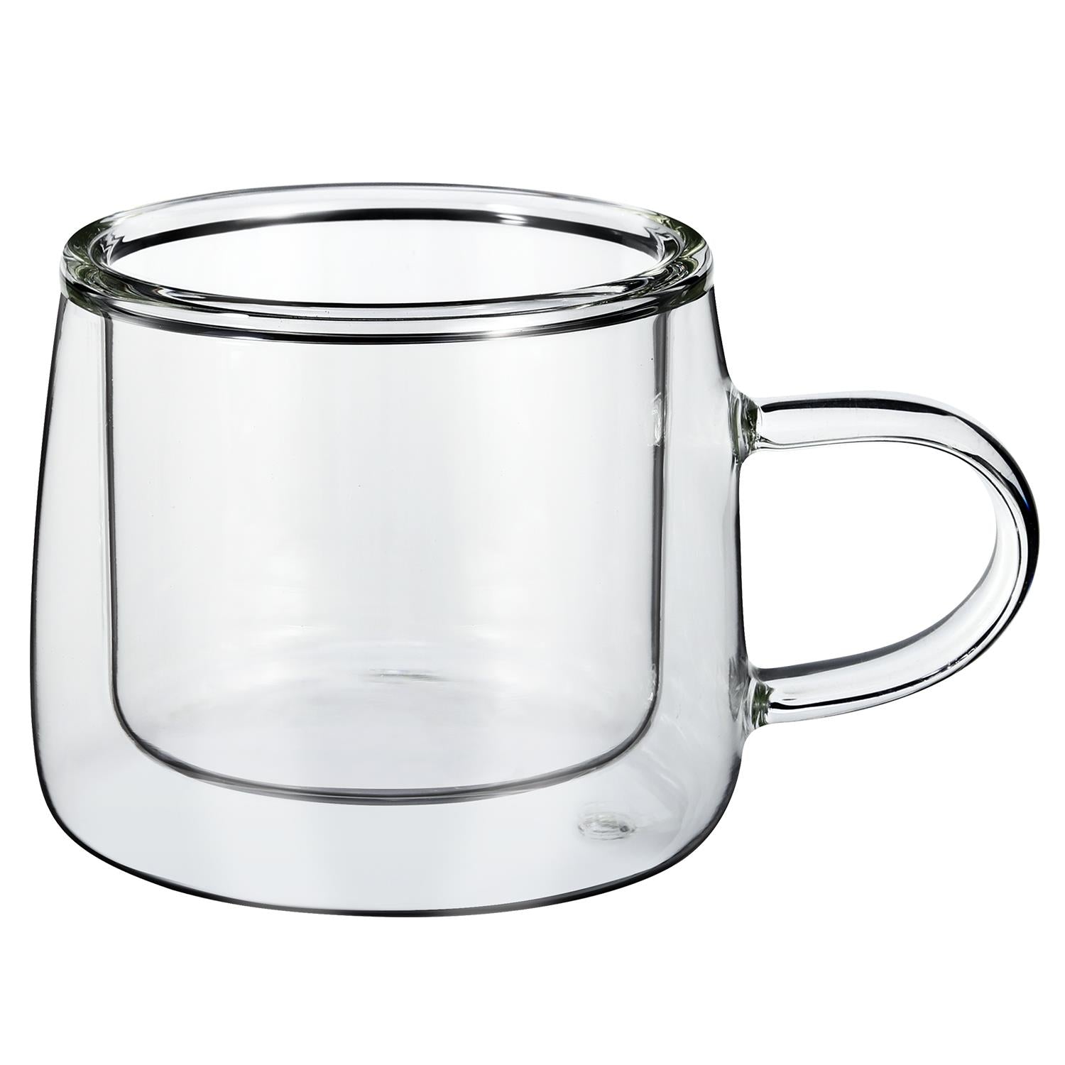 Double wall glasses in a 2 pack, 80ml borosilicate design by Vinsani, showcasing elegant shape and thermal insulation.