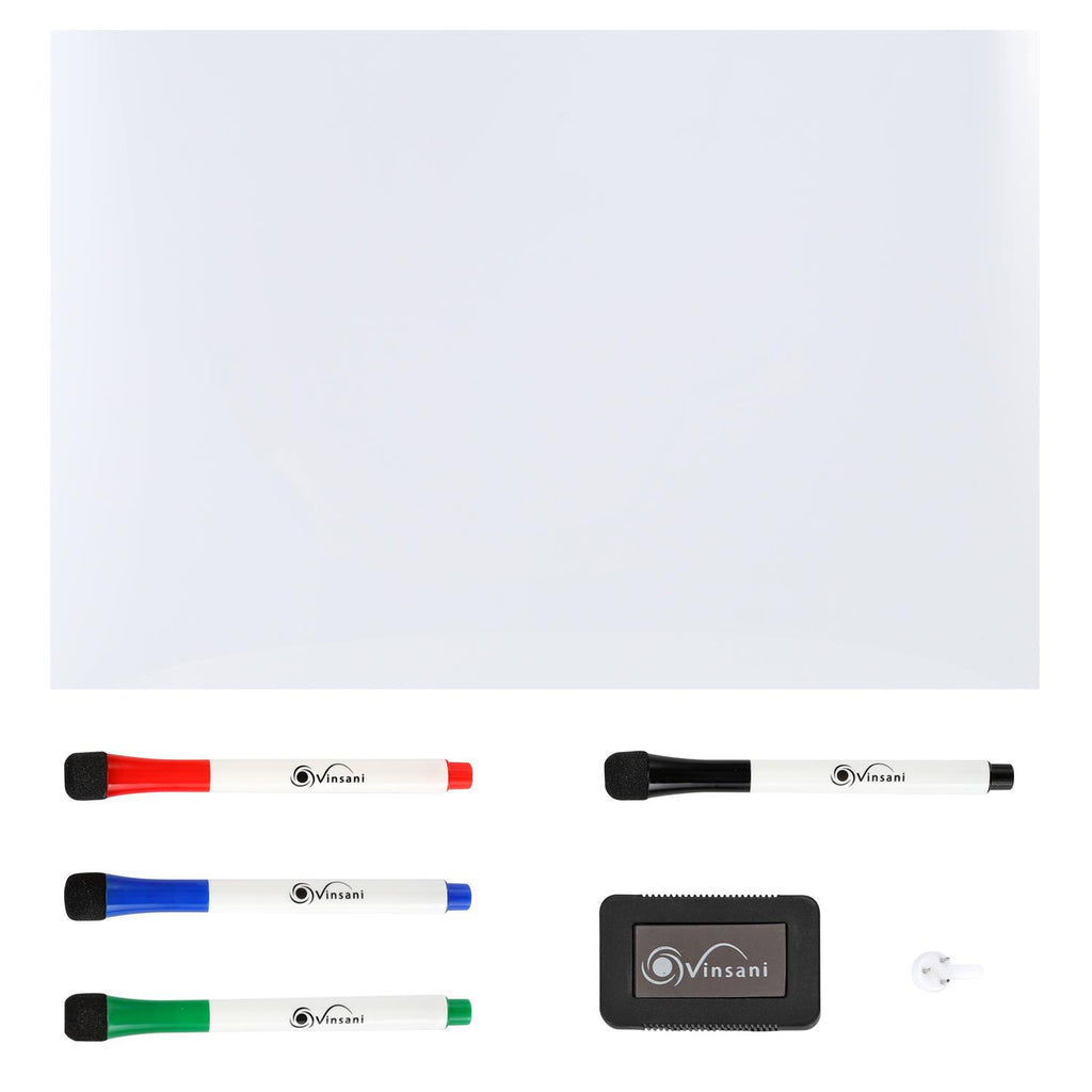 Vinsani Magnetic Whiteboard 60x90cm with multifunctional planner, pens, and eraser displayed on a wall.