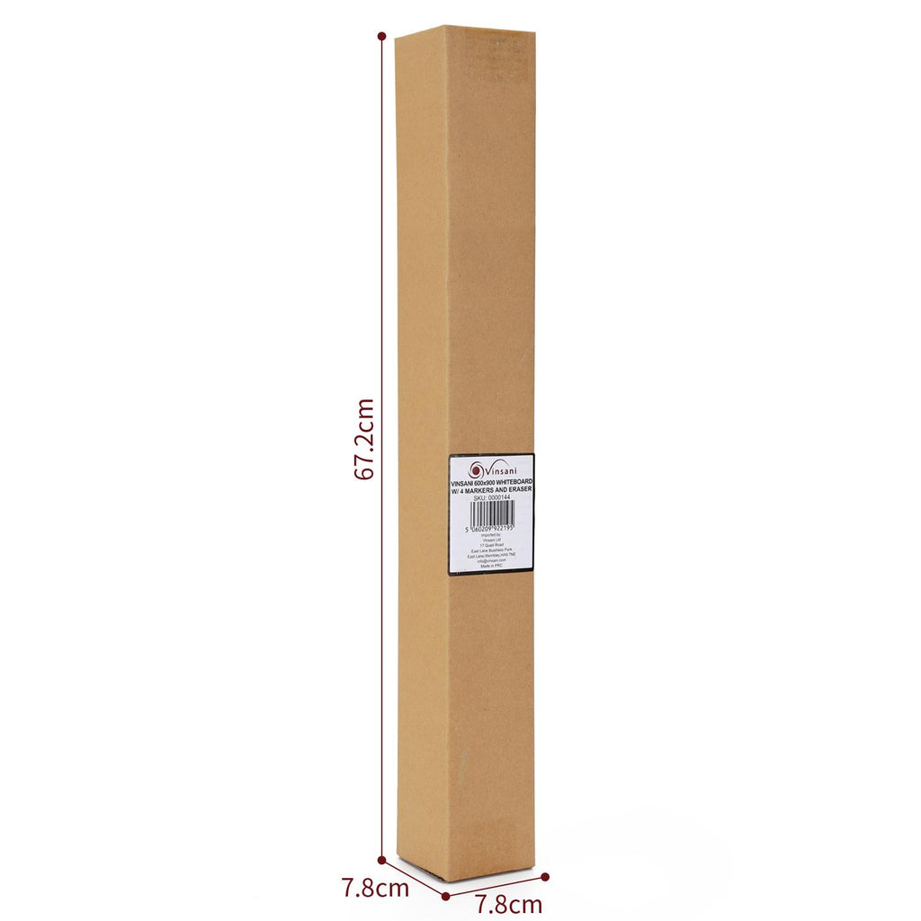 Vinsani Magnetic Whiteboard 60x90cm with multifunctional planner, pens, and eraser displayed on a wall.