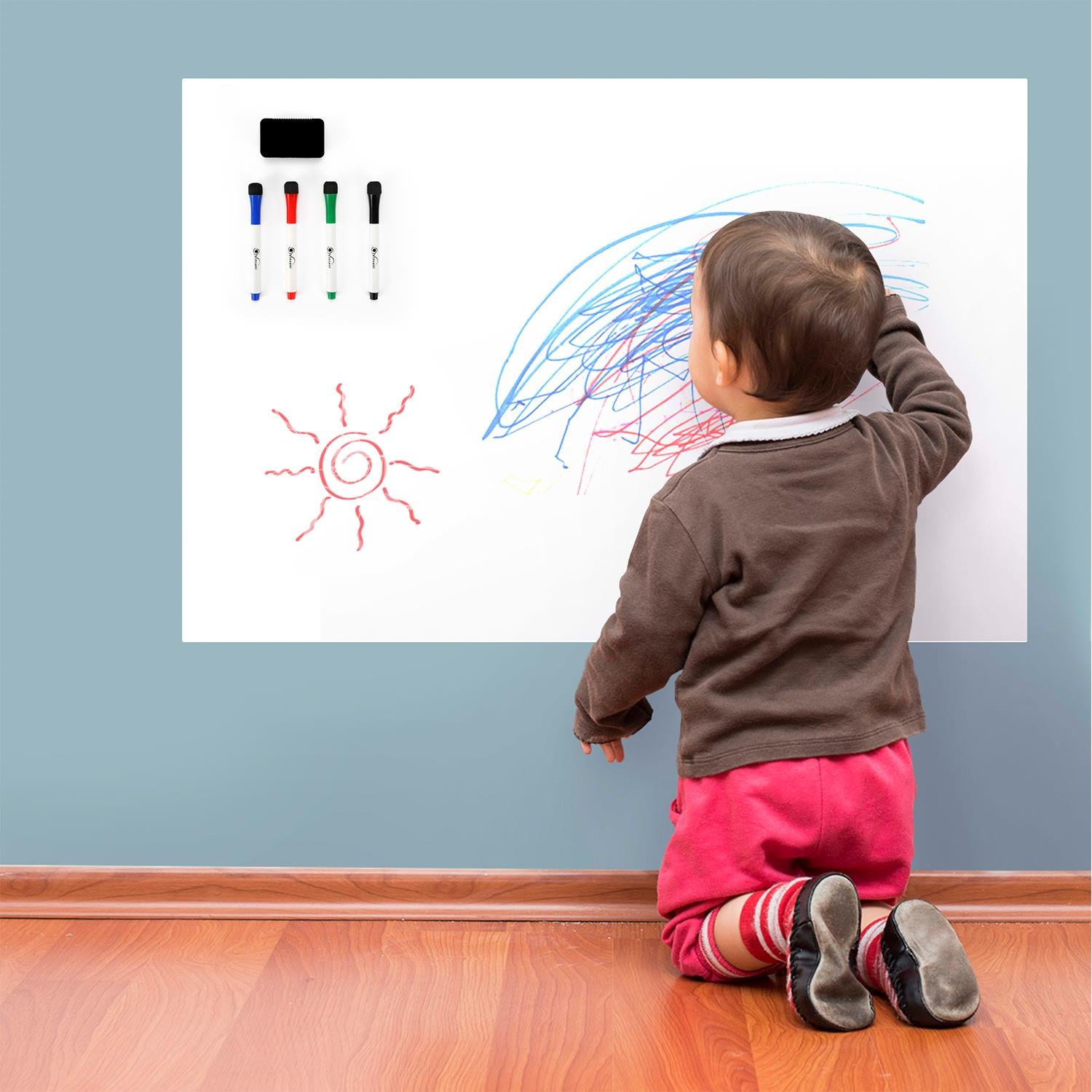 Vinsani Multifunctional Magnetic Whiteboard 60x90cm with pens and eraser, showcasing a clear writing surface and accessories.