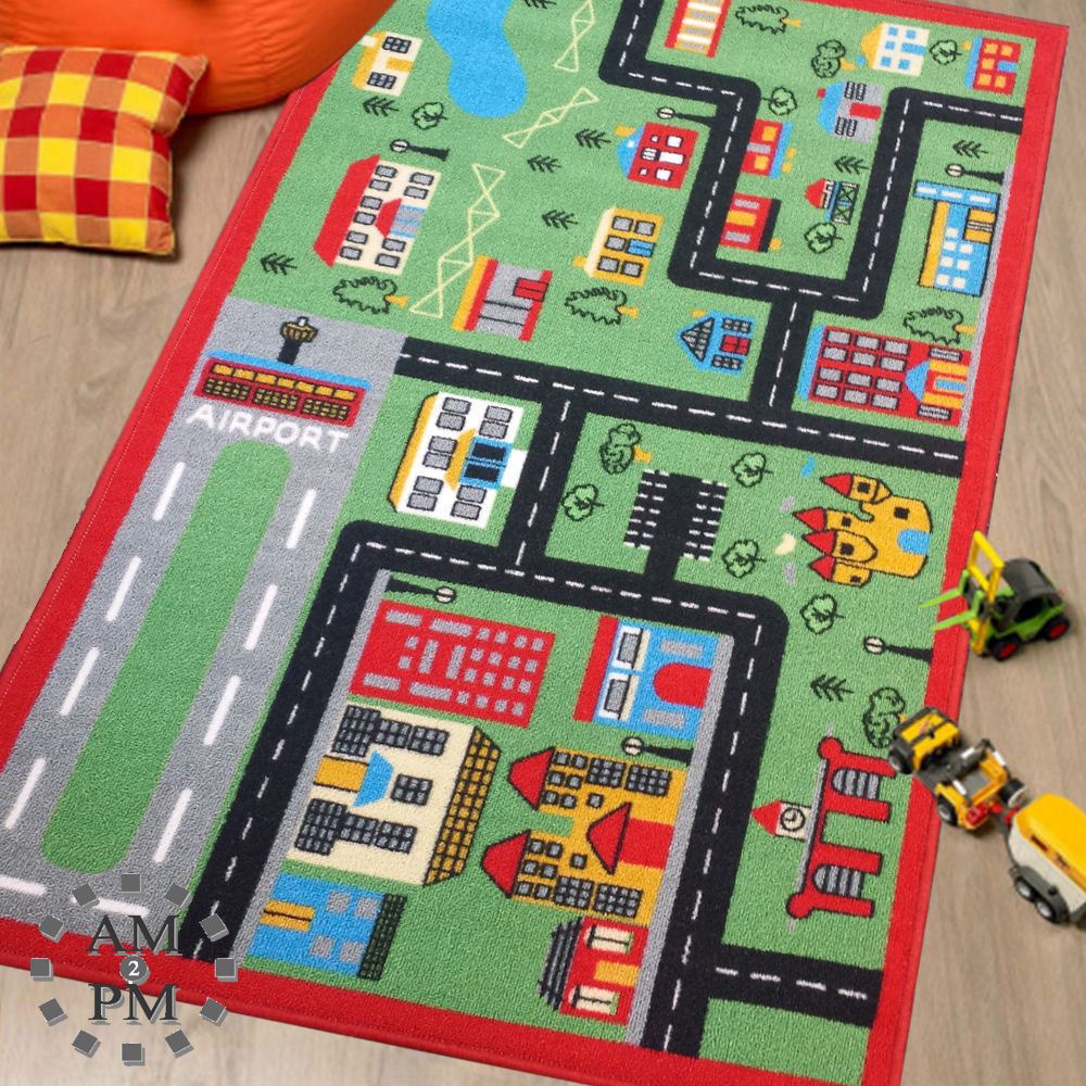 Cheerful green Town rug measuring 80x120cm, perfect for room decoration in a FunZone style.