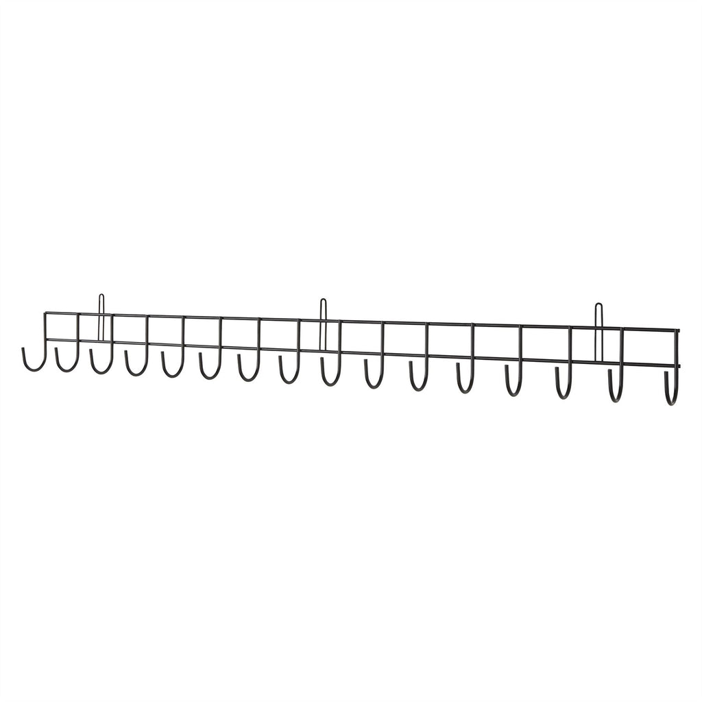 Extra-long HomeCraft tool rack with 16 hooks and black powder coating, measuring 102cm, mounted on a wall.