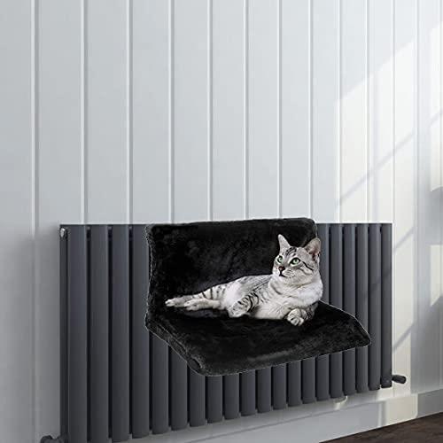 Black cat radiator bed by Aspect, featuring a cozy design for pets, placed against a warm radiator background.