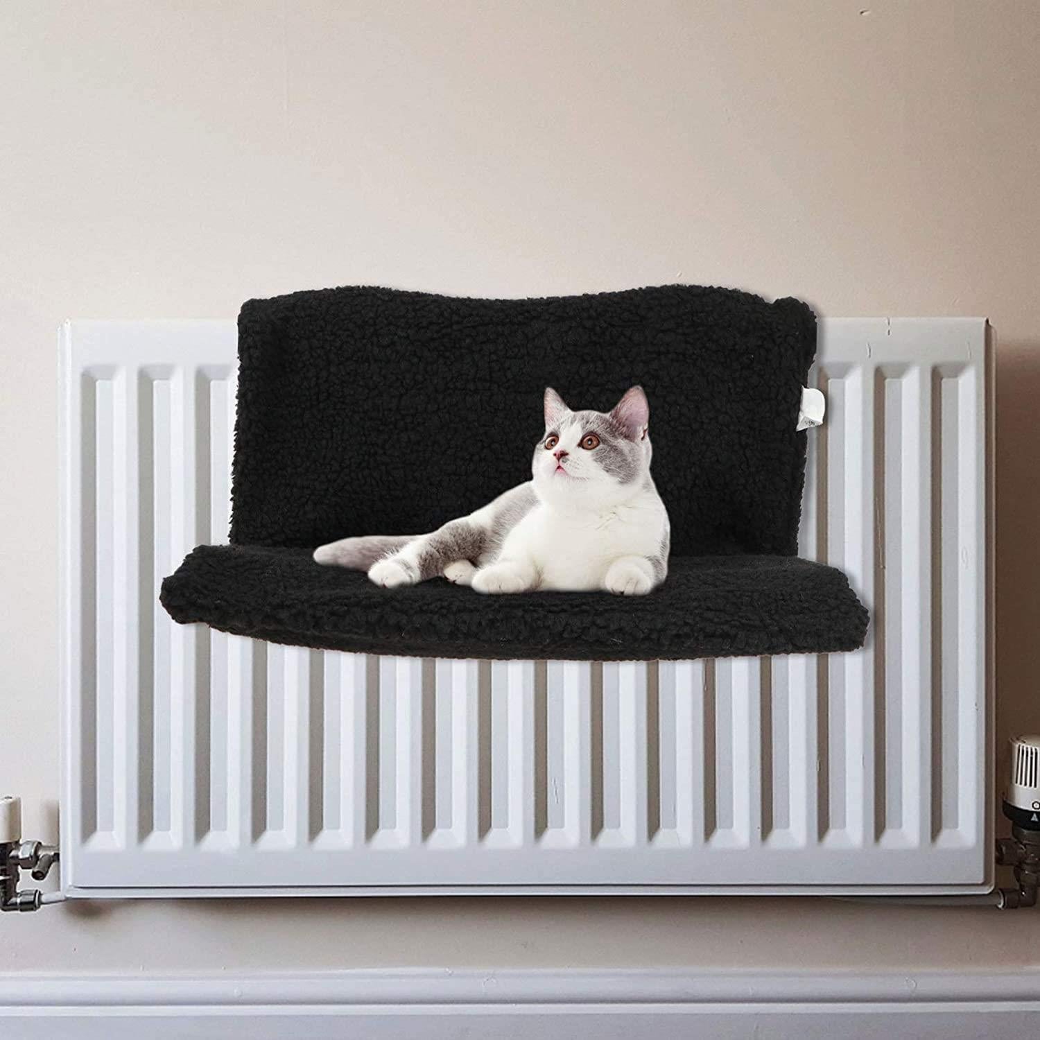 Black Aspect cat radiator bed designed for cozy warmth and comfort, featuring a soft fabric and sturdy attachment.
