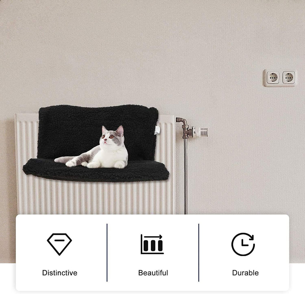 Black cat radiator bed by Aspect, designed for comfort, featuring a cozy fabric and sturdy frame for pets.