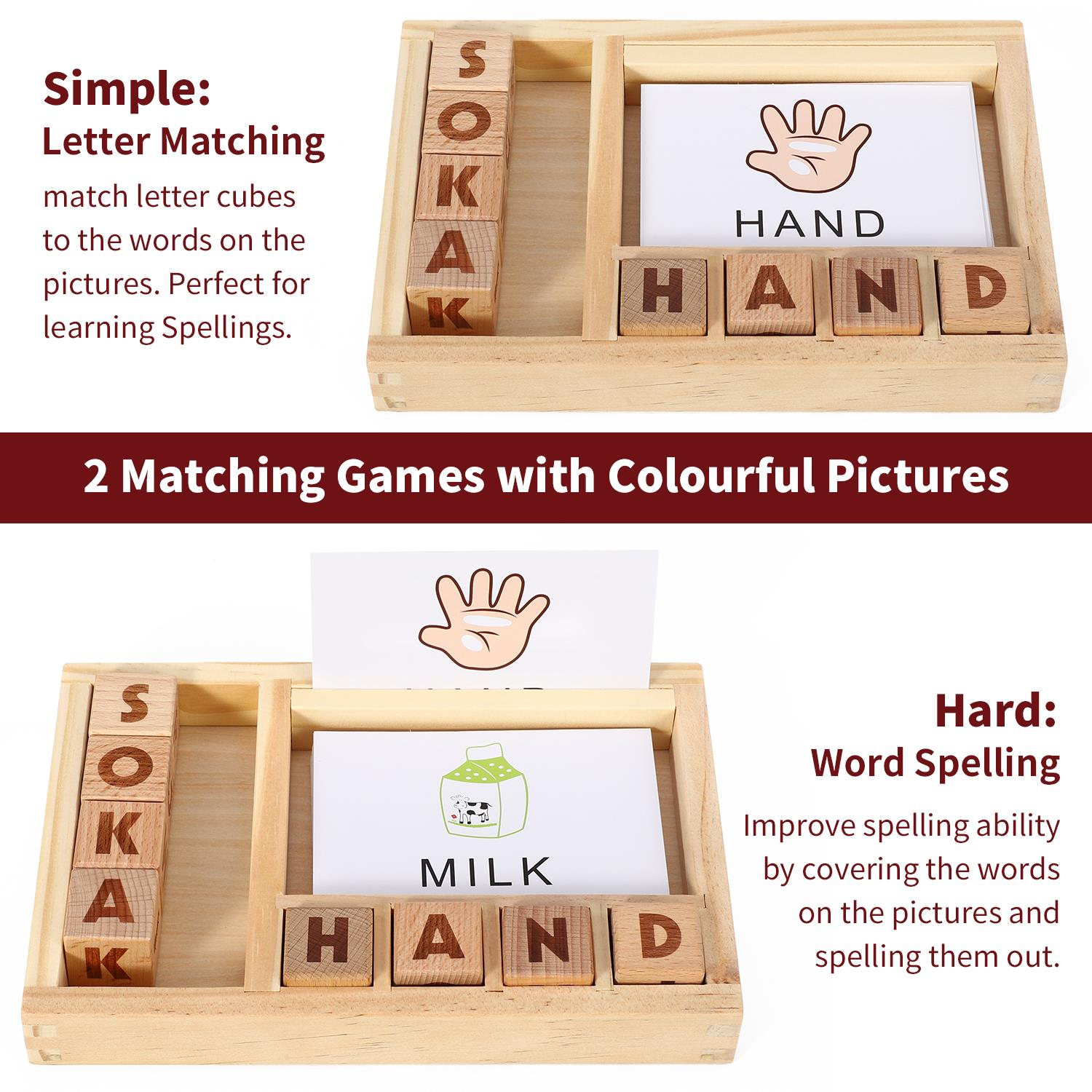 Wooden Spelling Game - Educational Learning Toy - Screen-Free