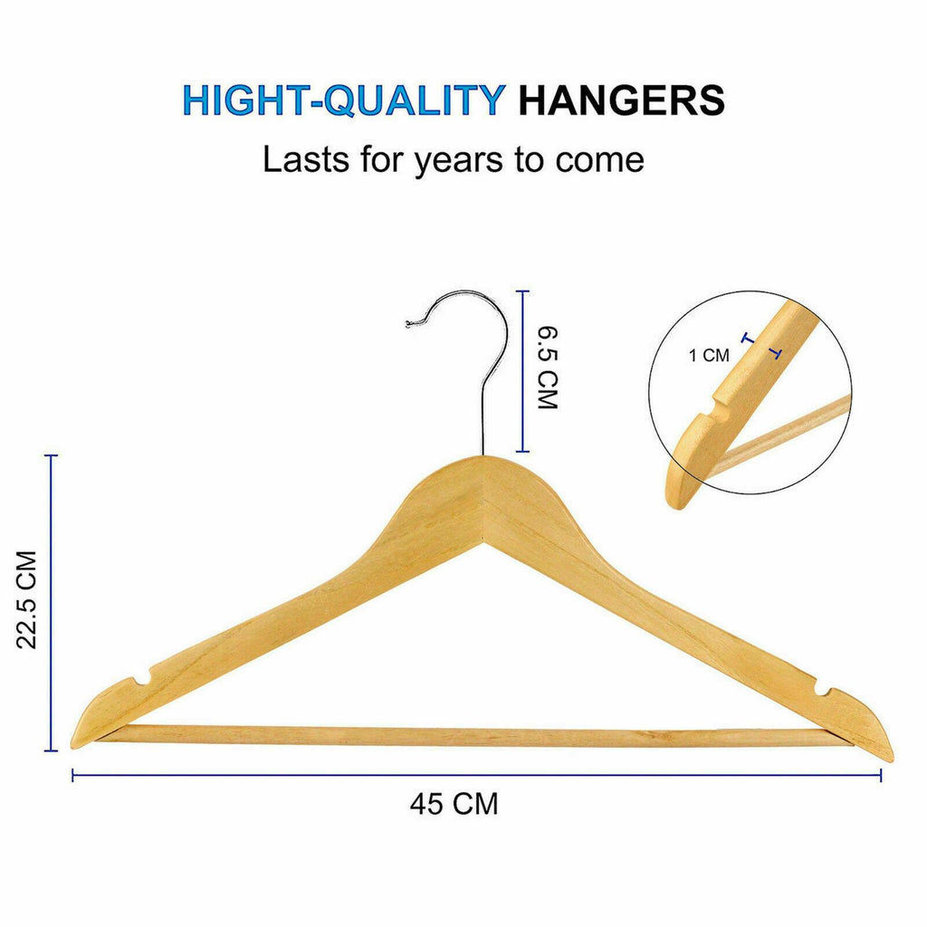 20 Wooden Coat Hangers - Premium Suit & Garment Hangers