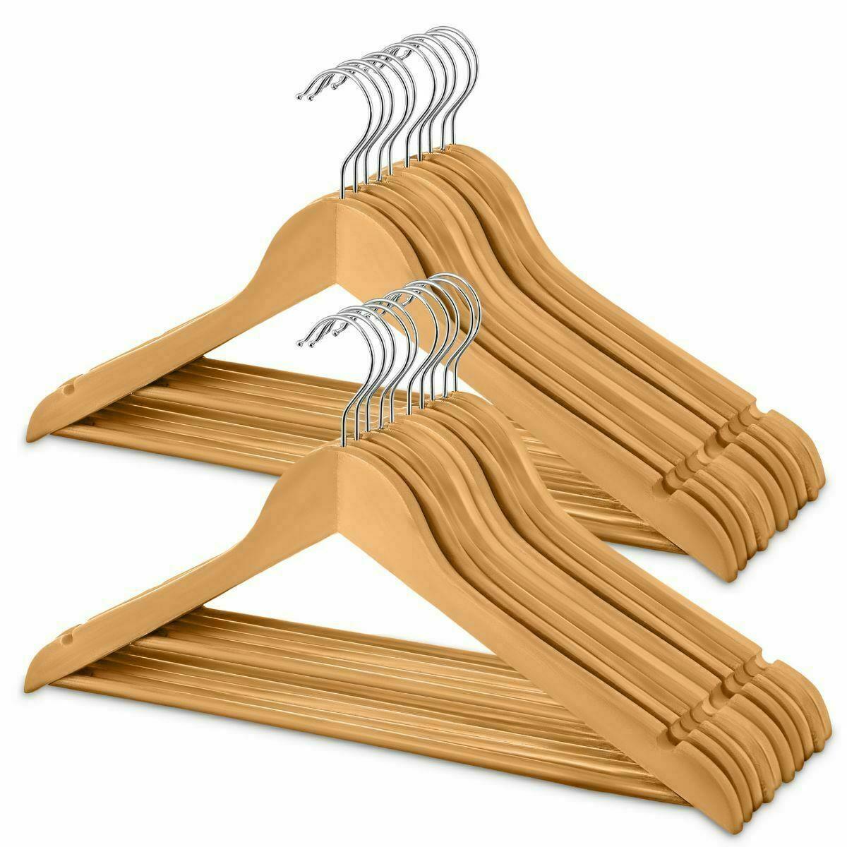 20 Wooden Coat Hangers - Premium Suit & Garment Hangers